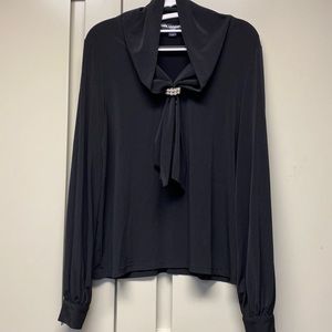 Karl Lagerfeld Black L/S Blouse W/Pearl Accent and Pearl Buttons at Cuff, M.